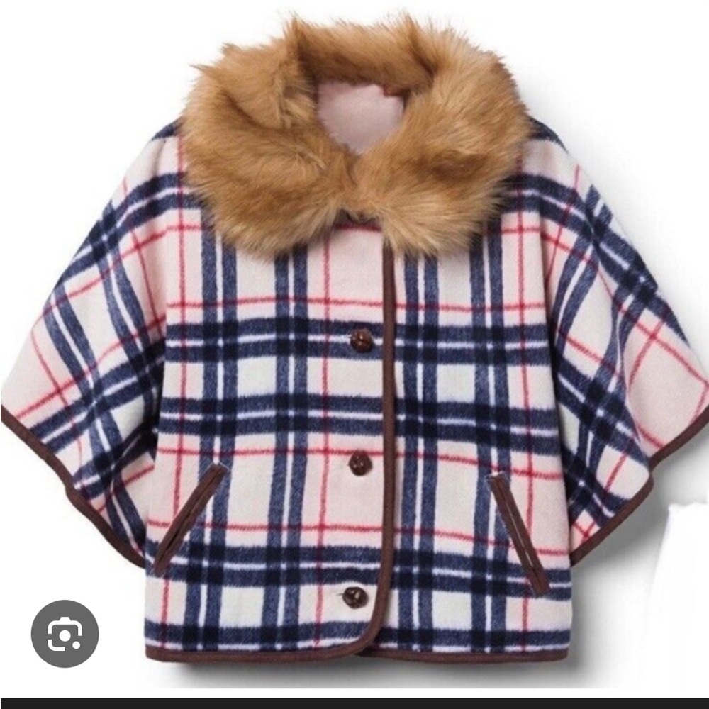 Janie & Jack Plaid Faux Fur Trim Cape Poncho. Size 5-6.